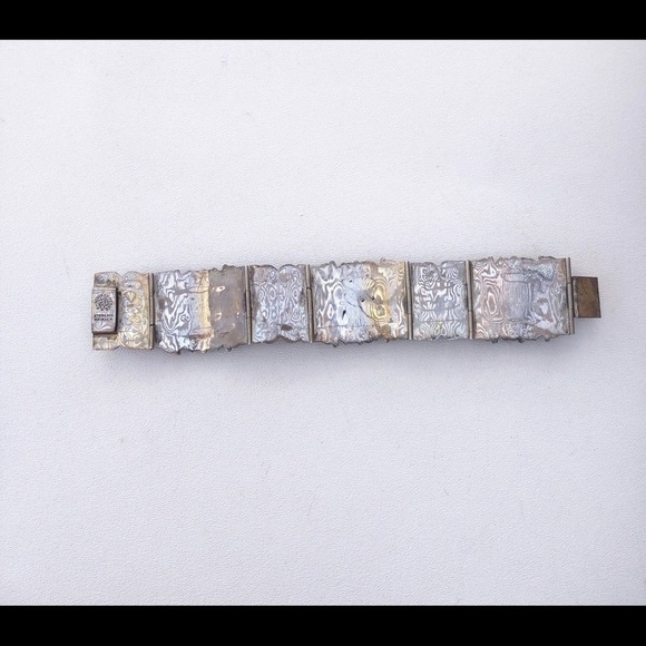 Vintage Mexico Sterling Inlay Panel Bracelet - Picture 4 of 11